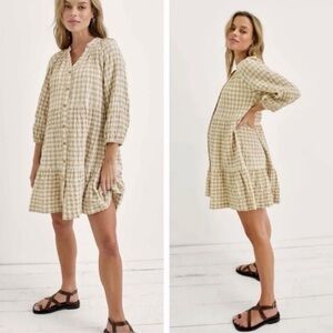 HATCH The Aurora Maternity Dress in Ivory Gingham Cotton Size 3 (Large) Mini